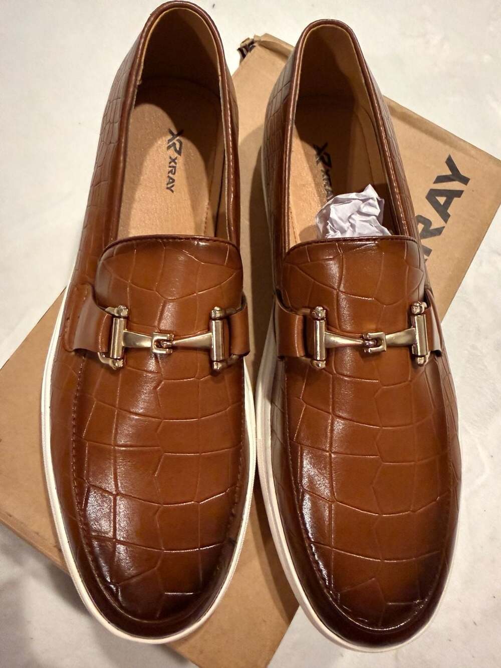 Xray Zeth XRW3208 Men's Cognac Croco Print Bit Loafer Sneaker Size 11